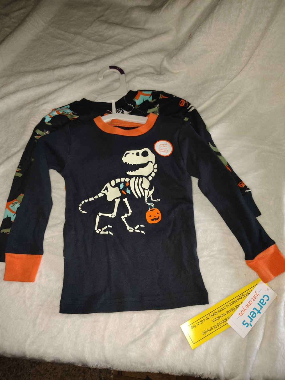 Carter's Boys Black & Orange Dino Skeleton Halloween Top